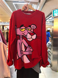 Fongt Women Sweater and Pullovers Loose Style Chic Jumpers 2023 Cartoon Printed Pink The leopard Winter Sweater Pullovers Knitwear 1215-1-Outfit
