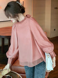 Fongt Lantern Bubble Sleeve Chiffon Shirt 2025 Women's Sweet Bow Shirt Fairy Blouse