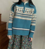 Half Zip Christmas Knit Pullover-Outfit