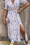 Winter Long Floral Print Dress Robe for Women 2023 Casual Long Sleeve Split Dress Female Boho Elegant Maxi Party