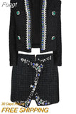 2023 New Fall Women's High Quality Luxury Diamond Beaded Two Piece Skinny Sexy Cardigan Celebrity Party