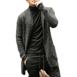 Fongt Men's Wear Long Sleeve Mixed Color Knit Pocket Cardigan Trench Coat