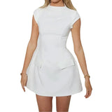 Fongt Women's Wear Elegant High Waist Sexy Mini Skirt Women's Fashion Round Collar Short Sleeve Zip