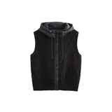 Fongt Women's 2025 Winter Fashion Vintage Vintage Vintage Cotton Stitched Knitted Hooded Vest Vest