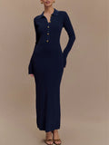 Fongt Autumn And Winter Knitted Dress Female Decoration Body Button Comfort And Temperament Elegant