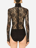 2023 Fall New Women's Long Sleeve Turtleneck Lace Jumpsuit Bodysuit Black Sexy Celebrity Club Jumpsuit