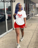 Women Pink Outfits Summer 2022 Sweatsuit Graffiti Two Piece Sets Short Sleeve T Shirt + Biker Shorts Casual