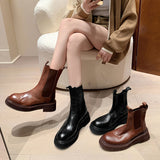 Chimney Boots ~ Autumn 2024 With Skirt Leather Martin Boots British Style Versatile Round Head Thick Bottom Ankle Boots-Outfit