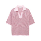 Spring Style Loose Knitted POLO Collar Blouse 6427041 Shorts 6427042-Outfit