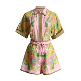 Fongt 2025 New Unique Printed Design Shirt Top + Casual Shorts Niche Fashion Set