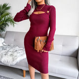 Wind Shooting Autumn And Winter Sexy Hollow Bag Ass Knitted Dress Women's