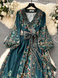 Fongt Early Spring New French High-End Feel One-Sape-Style T-Shirt With Belt-Print Dress Women's Light Luxury Elegant Long Dress