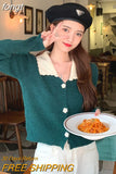 Women Retro Japan Style Cropped Patchwork Aesthetic All-match Cute Autumn Sweaters Casual Trendy Mujer Elegant