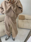 Spring Women Hoodies Sweatshirt Tracksuit Fleece Cotton 2 Pieces Sets Female Pants