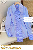 Striped Blouses For Women Casual Loose Irregular Shirts Lapel Single Breasted Long Sleeve Patchwork Tops Autumn 2023