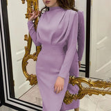 Model Autumn Fashion Temperament Waist-controlled Solid Color Long Sleeve