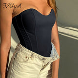 2021 Sexy Satin Crop Top Women Strapless Sleeveless Corset Black Party Summer Off Shoulder Bustier Tank