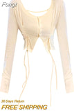 Women Irregular T-Shirts Sexy Long Sleeve Crew Neck Drawstring Chic T-Shirt Crop Tops Basic Tees Undershirt 2023 Autumn