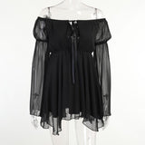 Summer New Sexy Skirt Temperament One Word Irregular Chiffon Waist Dress Girl-Outfit
