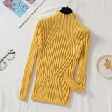 Autumn Rainbow Slim Solid Sweater Tops Pullover Knitted Sweater Women Casual Long Sleeve Office Lady Jumper Sweater