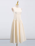 Fongt Temperament Dress Women 2025 Spring New Round-Neck Sleeveless High-Grade Color White Long