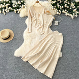 Fongt Fragrant Style Wears Women's Three-Piece Set Of Sleeveless Vest Metal Buckle Long-Sleeved Knitted Skirt