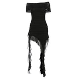 Fongt Summer Women's Solid Color Slim High-Waist Fashion One-Line Collar Strapless Dress-Outfit