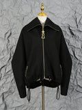 Fongt Autumn New Personality Collar Heavy Industry Embroidery Splicing Loose Pumping Rope Fashion Velvet Coat Woman