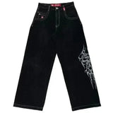 Baggy Jeans For Men Retro Embroidery Hip-Hop Goth Street Clothing-Outfit