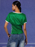 Green Ruched Mexico Jersey Top-Outfit