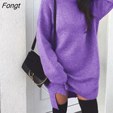 New Loose Knitted High Neck Split Women's Warm Keeping Loose Home Robe In Winter Women's Dresses Free Shipping