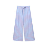 Fongt New Female Decoration Bows Striped V Collar Short Shirt Casual Trousers Set