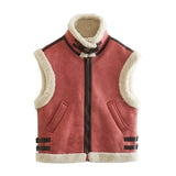 Fongt Women's Clothing 2025 Autumn And Winter New Fur One-Piece Velvet Splicing Vest Vest