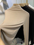 Fongt Order Goods Giant Soft Velvet Bottom Shirt 2024 New High Collar Slim Slim Long Sleeve T-Shirt Jacket Women-Outfit