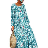Fongt 2025 Summer New Women's Ebay Digital Print Long-Sleeved Dress Casual Long