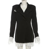 Lace Trim Black Blazer Dress-Outfit