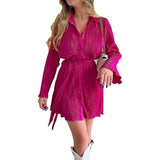 Fongt Dress 2025 Women's New Dress Flower Print Skirt With Long-Sleeved Dress