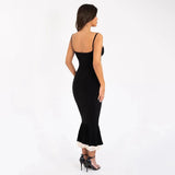 Solid Long Flared Two-piece Crop Sleeve Midi Dress-Outfit
