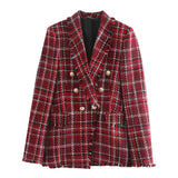 Women Autumn Winter New Tweed Vintage Two Piece Skirt Suits Sets Buttons Coat And A-line Skirt Sets Elegant