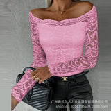 One-Word Shoulder Lace Top-ODL1836 Series-Outfit