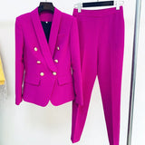 Fongt Professional Fashion Double-Dancing Green Fruit Collar Suit + Nine-Point Trousers Set Two Sets