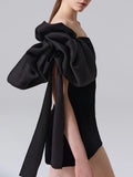 Fashion Temperament Dress Women 2025 Early Spring New Word Shoulder Solid Color Design With Short