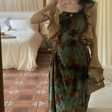 Vintage Leaves Print Maxi Dress-Outfit