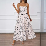 Fongt Summer Flower Printed Back Suspension Sexy High Waist A Dress Dress Woman
