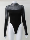 Women's Wear Ins Sexy Mesh Spliced Long-Sleeved Trouser Top