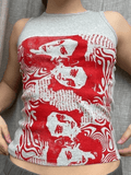 Gothic Screen Print Crop Tank Top-Outfit