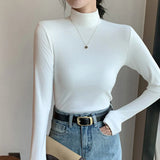 T-shirts Women's Fall Winter Slim Thick Basic Tops Korean New Half Turtleneck Camisetas Tee Long Sleeve Bottomed T