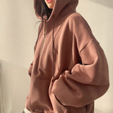 Solid Color Half Zip Up Oversized Hoodie-Outfit