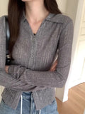 Straightens The Shoulder Knitted Cardigan Jacket, A New Slim, Striped Long-Sleeved Blouse In Early Autumn-Outfit