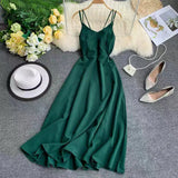 New-Coming Spring Summer Holiday Long Dress Cross Spaghetti Strap Open Back Beach Style Ankle-Length Women